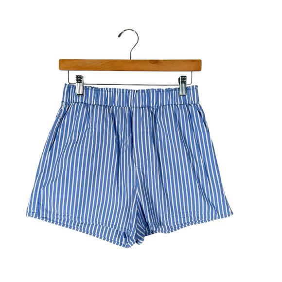 Talulah Blue White Stripe Cotton Pajama Set Button Shirt Shorts Small - Picture 8 of 12